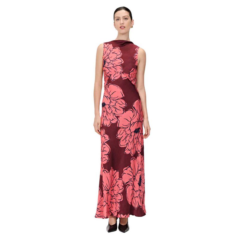 Veronika Maine Coral Peony Satin Maxi Bias Dress image number 0